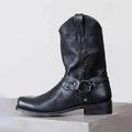 Men's Boots Cowboy Boots Plus Size Vintage Classic British Outdoor PU Mid-Calf Boots Black khaki Spring Fall Winter