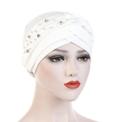 India Muslim Women Hijab Hat with Beads Turban Headscarf Islamic Head Wrap Lady Beanie Bonnet Hair Loss Cover