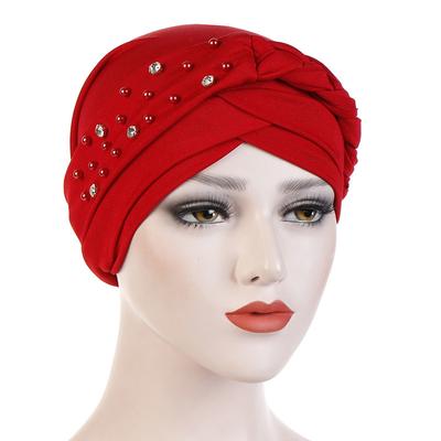 India Muslim Women Hijab Hat with Beads Turban Headscarf Islamic Head Wrap Lady Beanie Bonnet Hair Loss Cover