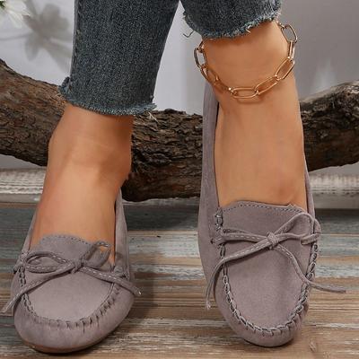 Women's Black Synthetic Leather Moccasin Flats with Bow Detail, Slip-On Casual Loafers for Daily Wear and Comfort