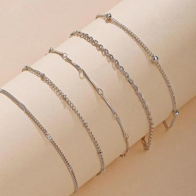 Ankle Bracelet Personalized Stylish Simple Women's Body Jewelry For Party Evening Holiday Classic Alloy Weave Silver 5 PCS