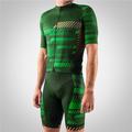 21Grams Men's Triathlon Tri Suit Short Sleeve Mountain Bike MTB Road Bike Cycling Green Blue Yellow Grey Stripes 3D Bike Clothing Suit UV Resistant Breathable Quick Dry Sweat wicking Polyester Spandex