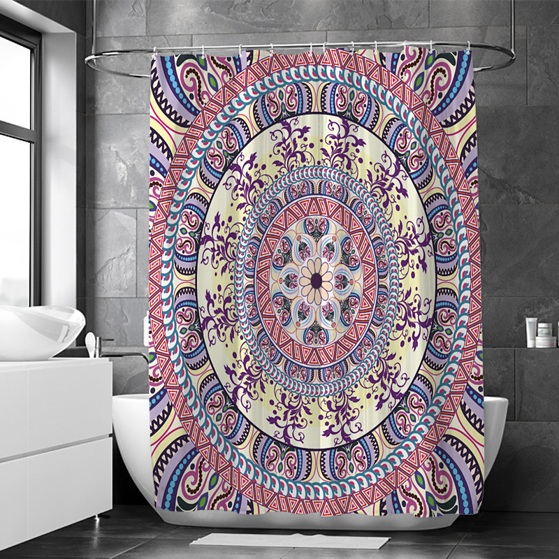 Shower Curtain with Hooks 180cm180cm(7070)Polyester Suitable for Separate Wet and Dry Zone Divide Bathroom Waterproof Oil-proof Mandala Bohemian