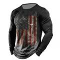 Men's T shirt Tee Distressed T Shirt Graphic Prints American Flag National Flag Crew Neck Khaki Dark Grey Black White Black / Red Black / Brown 3D Print Outdoor Street Long Sleeve Print Clothing