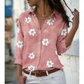 Women's Blouse Floral Floral Print Daily Button Pink Long Sleeve Basic Shirt Collar Spring Fall