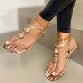 Women's Sandals Boho Bohemia Beach Flat Sandals Barefoot Sandals Daily Beach Solid Colored Summer Buckle Flat Heel Round Toe Open Toe Vintage Classic Casual Faux Leather T-Strap Black White Gold