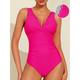 Triangle V-Neck Petal Border One-Piece Swimsuit