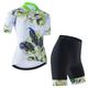 21Grams Women's Cycling Jersey with Bib Shorts Cycling Jersey with Shorts Short Sleeve Mountain Bike MTB Road Bike Cycling White Black Green Graphic Floral Botanical Bike Clothing Suit 3D Pad