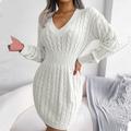 Women's Sweater Dress Jumper Dress Winter Dress Mini Dress Knitwear Fashion Classic Pure Color Winter Dress Holiday Date Fall Dress V Neck Long Sleeve Knit 2023 Loose Fit White Blue khaki S M L