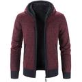 Men's Cardigan Sweater Fleece Sweater Ribbed Knit Tunic Knitted Color Block Hooded Warm Ups Modern Contemporary Daily Wear Going out Clothing Apparel Winter Fall Burgundy Light Grey M L XL