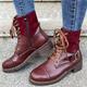 Women's Boots Combat Boots Plus Size Lace Up Boots Outdoor Daily Solid Color Booties Ankle Boots Winter Chunky Heel Round Toe Casual Minimalism Industrial Style PU Lace-up Black Red Brown