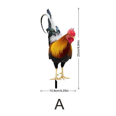 Acrylic 2D Lawn Stake Garden Chicken Stake Flat Decorative Panel Garden Decor Stakes Chicken Yards Art Decorative Lawn Sign Chicken Stake Sign Chicken Ornament Yard Ornament Outdoor