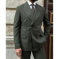 Army Green Men's Wedding Suits Pinstripe 2 Piece Plus Size Tailored Fit Double Breasted Six-buttons 2024