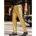 Men's Trousers Faux Leather Pants Casual Pants Front Pocket Plain Comfort Party Daily Holiday Fashion Glitters Silver Black