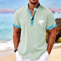 Coconut Palm Men's Resort Hawaiian 3D Print Shirt Henley Shirt Button Up Shirt Summer Shirt Holiday Vacation Going out Spring Summer Stand Collar Henley Collar Short Sleeve Light Blue White Green