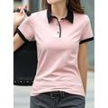 Women's Polo T shirt Tee Cotton Color Block Sports Weekend Black Pink Wine Button Short Sleeve Fashion Shirt Collar Regular Fit Spring Summer