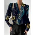 Women's Shirt Blouse Butterfly Work Button Print Navy Blue Long Sleeve Fashion V Neck Spring Fall