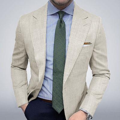 Men's Graduation Blazer Business Cocktail Party Wedding Party Fashion Casual Spring Fall Polyester Plain Pocket Buttons Casual / Daily Single Breasted Blazer khaki Light Blue Gray
