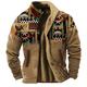 American Indian Pattern Jacket Mens Graphic Hoodie Cowboy Daily Casual Western Aztec 3D Print Zip Sweatshirt Fleece Outerwear Holiday Vacation Going Sweatshirts Brown Green Native Winter