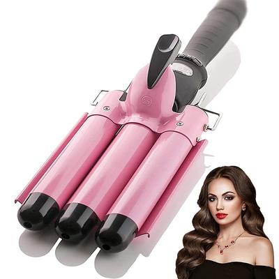 3 Barrel Curling Iron Wand Dual Voltage Hair Crimper with LCD Temp Display - 1 Inch Ceramic Tourmaline Triple Barrels Temperature Adjustable Portable Hair Waver Heats Up Quickly