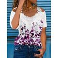 Women's T shirt Tee Blouse Floral Graphic Street Casual Going out Lace Patchwork T-shirt Sleeve White Short Sleeve Basic Modern Off Shoulder Summer