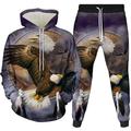 Independence Day Mens Graphic Hoodie Tracksuit Hoodies Set Black White Red Royal Blue Hooded Eagle 2 Piece Print Sports Outdoor Casual 3D Basic The Native American Purple And Pants With On Th