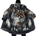 Wolf Native American Mens 3D Shirt For Winter Black Fleece Men'S Coat Sports Outdoor Daily Wear Warm Breathable Zipper Pocket Fall Bandana Print Streetwear Ethnic Style Hoodie Long Regular