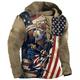 Men's Unisex Pullover Hoodie Sweatshirt Royal Blue Blue Purple Brown Green Hooded Graphic Prints Eagle National Flag Print Lace up Sports Outdoor Daily Sports 3D Print Designer Casual Big and Tall