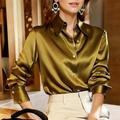 Women's Shirt Blouse Satin Plain Work Casual Button Yellow Long Sleeve Daily Business Mature V Neck Spring Fall