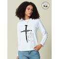 100% Cotton Cross Print Letter Women's Casual Daily T shirt Long Sleeve Crew Neck T shirt Outdoor