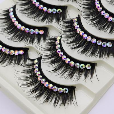 5 pairs False Eyelashes Blue With Rhinestones Thick And Exaggerated False Eyelashes Latin Dance Performance Colorful Eyelashes