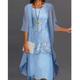 Women's Dress Set Lace Dress Midi Dress Light Blue Green Gray Half Sleeve Floral Embroidered Layered Patchwork Summer Spring Fall Crew Neck Elegant Chinoiserie 2023 M L XL XXL XXXL 4XL 5XL