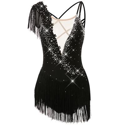 Figure Skating Dress Women's Girls' Ice Skating Dress Black White Yellow Criss Cross Tassel Mesh Spandex High Elasticity Competition Skating Wear Sleeveless Latin Dance Ice Skating Winter Sports