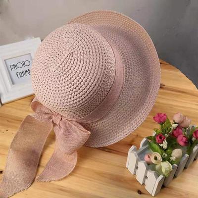 Big Brim Straw Hat, Solid Color Sun Hat Large Bow Tie Decor Beach Travel Cap Foldable UV Protection Hats