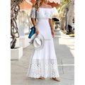 Women's Casual Dress Lace Dress White Dress Long Dress Maxi Dress Lace Patchwork Street Holiday Date Streetwear Maxi Off Shoulder Short Sleeve Regular Fit White Color S M L XL Size