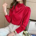 Women's Shirt Blouse Satin Plain Work Black White Red Long Sleeve Daily Business Mature Turtleneck High Neck Regular Fit Spring Fall