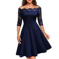 Women's Lace Dress Party Dress Lace Patchwork Off Shoulder Half Sleeve Midi Dress Wedding Vacation Wine Dark Blue Spring Winter