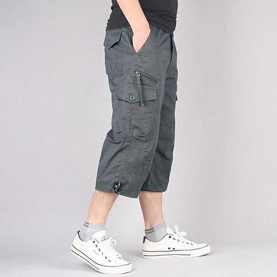 Men's Cargo Shorts Shorts Capri Pants Hiking Shorts Elastic Waist Multi Pocket Plain Comfort Wearable Casual Daily Going out Sports Stylish ArmyGreen Black