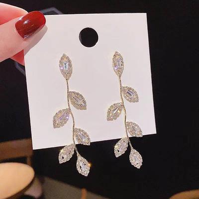 Women's Clear Drop Earrings Fine Jewelry Geometrical Leaf Stylish Trendy S925 Sterling Silver Earrings Jewelry Silver / Gold For Wedding Party 1 Pair