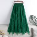 Women's Skirt Swing Long Skirt Midi Skirts Beaded Layered Tulle Solid Colored Party Daily Autumn / Fall Polyester Elegant Long Summer Black White Pink Brown