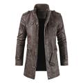 Men's Faux Leather Jacket Winter Coat Trench Coat Outdoor Daily Wear Fall Winter Faux Leather Thermal Warm Windbreaker Outerwear Clothing Apparel Fashion Streetwear Plain Stand Collar Zipper