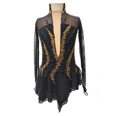 Figure Skating Dress Women's Girls' Ice Skating Dress Black Thumbhole Halo Dyeing High Elasticity Professional Competition Skating Wear Thermal Warm Crystal / Rhinestone Long Sleeve Ice Skating