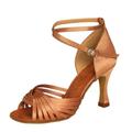 Women's Latin Shoes Indoor Practice Beginner Satin Basic Sandal Heel Buckle Solid Color Stiletto Heel Buckle Almond Mahogany Tan