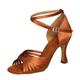 Women's Latin Shoes Indoor Practice Beginner Satin Basic Sandal Heel Buckle Solid Color Stiletto Heel Buckle Almond Mahogany Tan