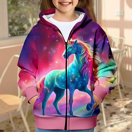 Girls' 3D Unicorn Hoodie Coat Outerwear Long Sleeve 3D Print Fall Winter Active Fashion Cute Kids 3-12 Years Outdoor Casual Daily Regular Fit
