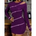 Women's Black Dress Party Dress Cocktail Dress Cotton Cut Out Crew Neck Long Sleeve Mini Dress Vacation Black Wine Winter