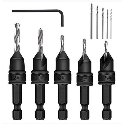 1 Set, Countersink Drill Bit Set, 6pcs Free Replaceable HSS Drill Bits For Wood Quick-Change Chamfered Adjustable Drilling Tool Kit On Pilot Counter Sink Holes For Woodworking