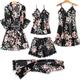 Women's Lace Silk Satin Pajama Sets 5Pcs Cami Top Nightgown Lace Night Robe Sexy Sleepwear Robe Sets Nightdress With Chest Pads