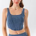 Women's Running Tank Top Quick Dry Denim Solid Color Yoga Fitness Crop Top Black Royal Blue Blue Square Neck High Elasticity Summer
