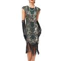 Women's Sequins Tassel Fringe Sequin Dress Midi Dress Elegant Floral Crew Neck Short Sleeve Party Halloween Summer Spring Black Gold Red